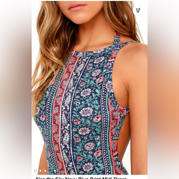 Lulus Kiss the Sky Navy Blue Print Midi Dress. Size XS. - Picture 1 of 12
